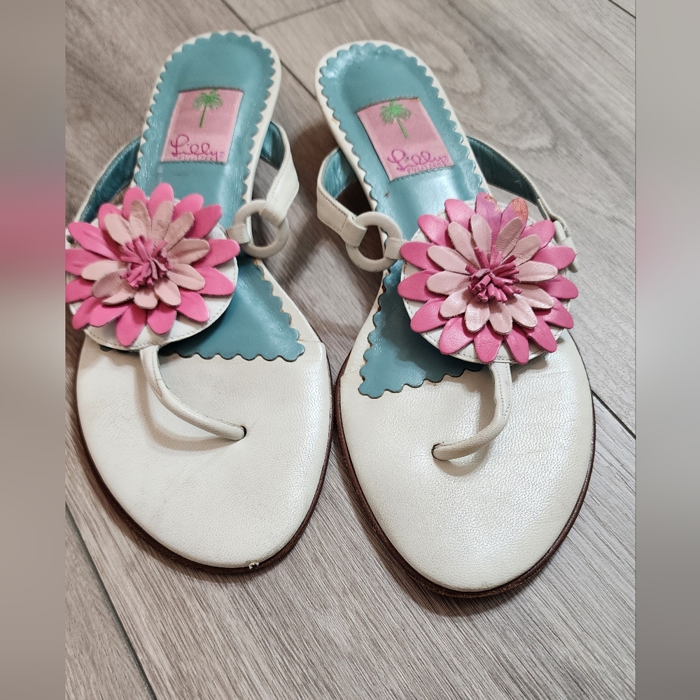 Lilly Pulitzer White and Pink Floral Sandals - Picture 2 of 9